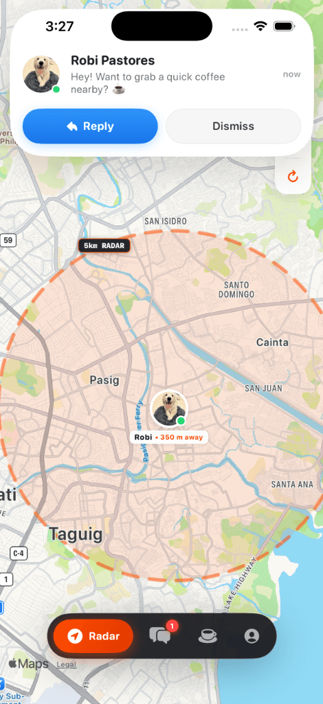 Halfway 5km Radar and Coffee Invite Flow