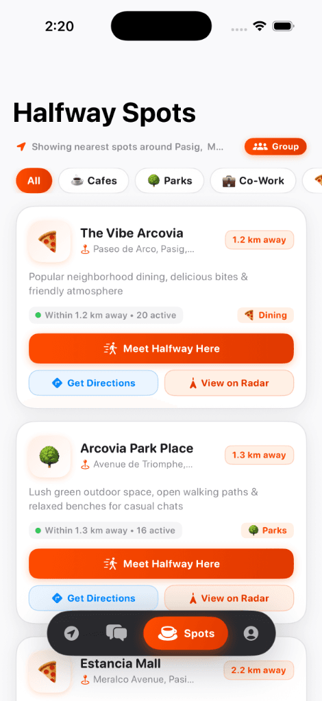 Halfway Nearby Spots Discovery Around Location
